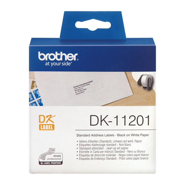 BROTHER Etikett címke DK-11201, Standard etikett címke, Elővágott (stancolt), Fehér alapon fekete, 400 db