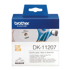 BROTHER Etikett címke DK-11207, CD/DVD címke, Elővágott (stancolt), Filmrétegű címke, Fehér alapon fekete, 100 db