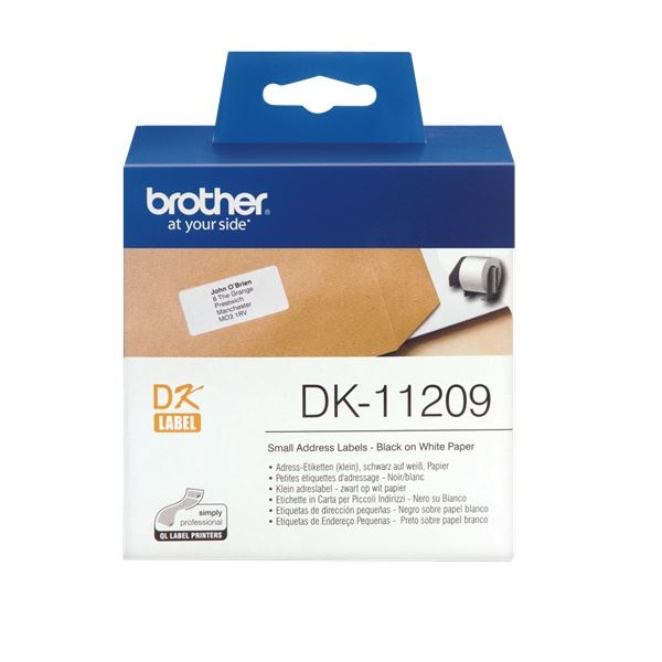 BROTHER Etikett címke DK-11209, Kicsi etikett címke, Elővágott (stancolt), Fehér alapon fekete, 800 db