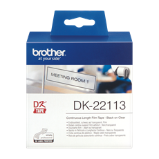 BROTHER Etikett címke DK22113, Átlátszó alapon fekete, folytonos, filmrétegű szalag 62mm, 62mm x 15.24M