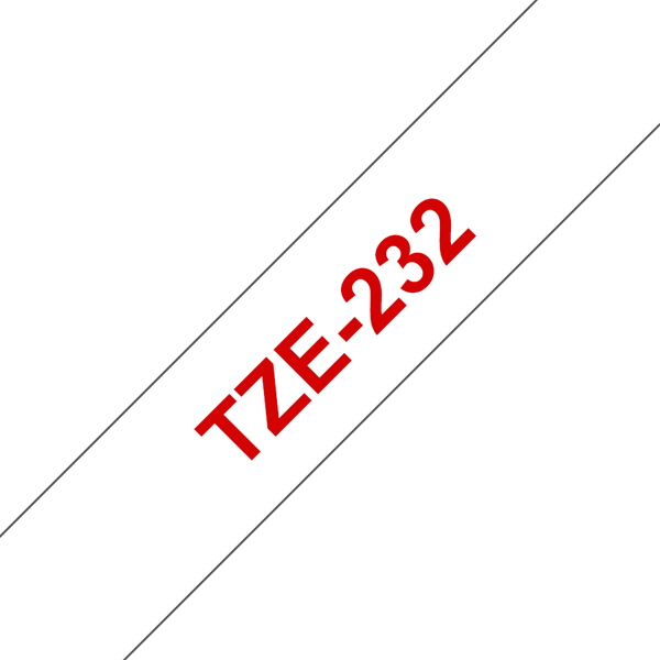 BROTHER szalag TZe-232, Fehér alapon Piros, Laminált, 12mm  0.47", 8 méter