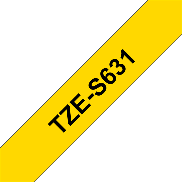 BROTHER szalag TZe-S631, Sárga alapon Fekete, Erős tapadású, 12mm  0.47", 8 méter