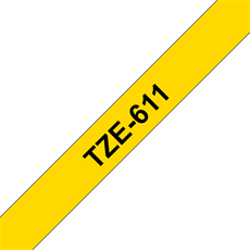 BROTHER szalag TZe-611, Sárga alapon Fekete, Laminált, 6mm  0.23", 8 méter
