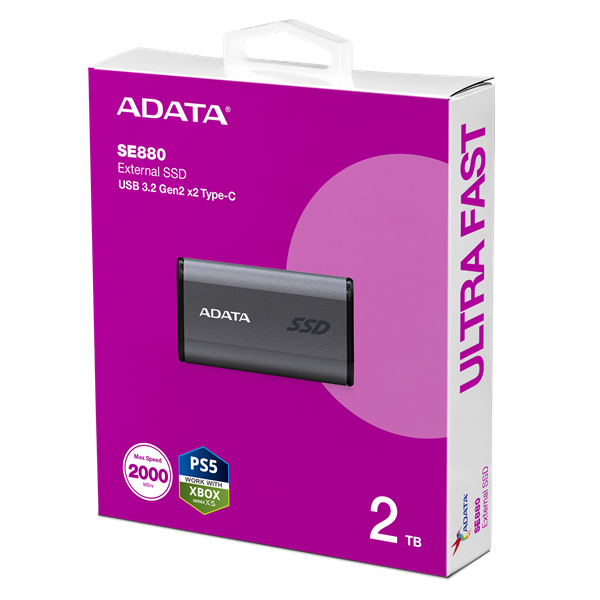 ADATA SSD Külső USB 3.2 2TB SE880 Elite, Szürke