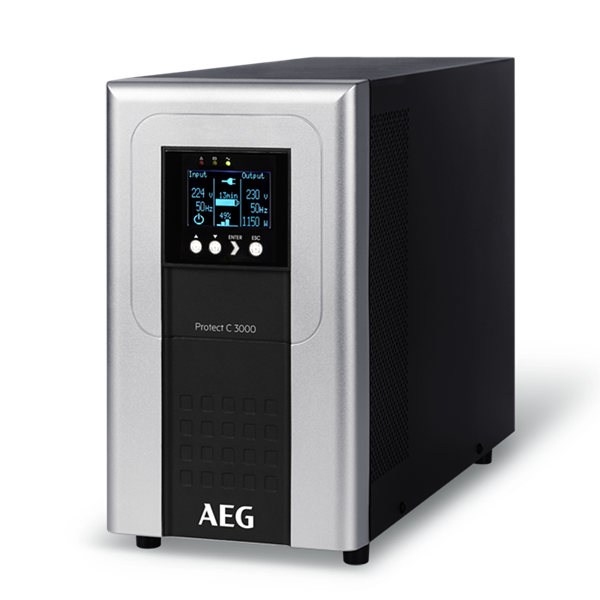 AEG szünetmentes tápegység, PROTECT C 2000, 2000VA (1800W), 6x IEC320 C13, online kettős konverziós UPS, AVR, LCD