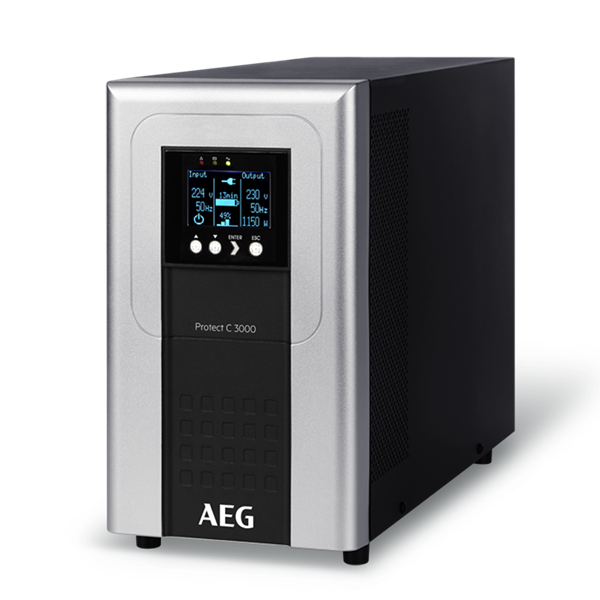 AEG szünetmentes tápegység, PROTECT C 3000, 3000VA (2700W), 4x IEC320 C13, online kettős konverziós UPS, AVR, LCD