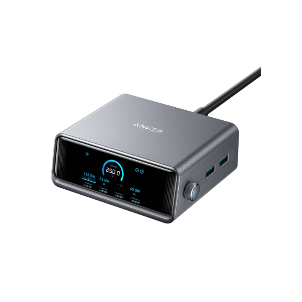 ANKER Hálózati Töltő, Prime Charger GaNPrime, 6 portos, 250W, 4xUSB-C, 2xUSB-A, EU, fekete - A2345341