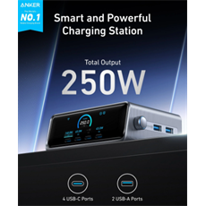 ANKER Hálózati Töltő, Prime Charger GaNPrime, 6 portos, 250W, 4xUSB-C, 2xUSB-A, EU, fekete - A2345341