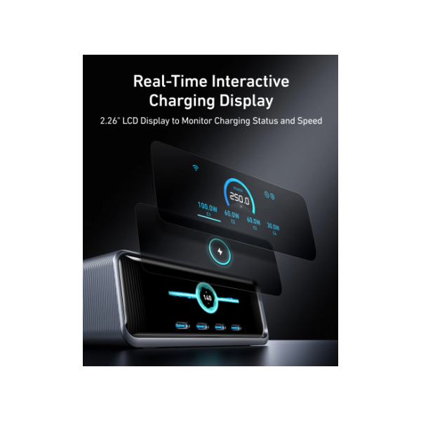 ANKER Hálózati Töltő, Prime Charger GaNPrime, 6 portos, 250W, 4xUSB-C, 2xUSB-A, EU, fekete - A2345341