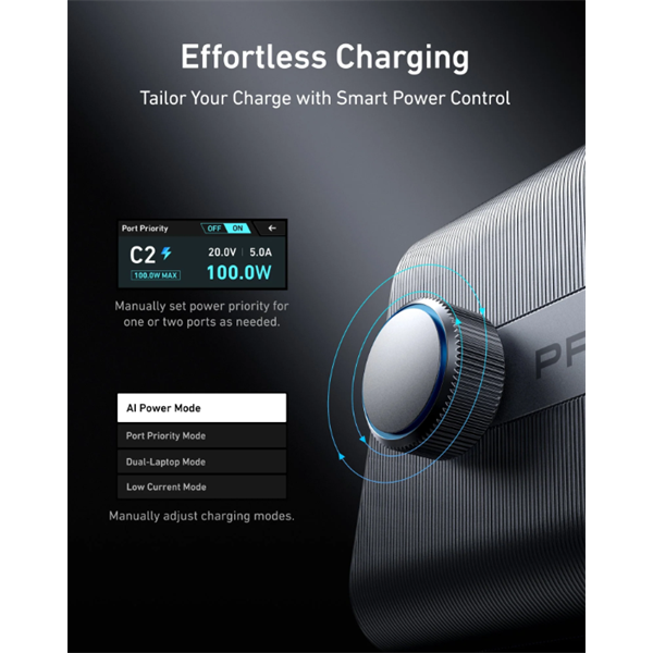 ANKER Hálózati Töltő, Prime Charger GaNPrime, 6 portos, 250W, 4xUSB-C, 2xUSB-A, EU, fekete - A2345341