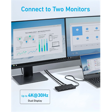 ANKER USB HUB 364 10-in-1, USB-C, Dual 4K HDMI, 2xUSB3.2, 1xLAN, 2xUSB2.0, SD kártyaolvasóval - A83A2G11
