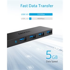 ANKER USB HUB, Ultra Slim Data USB 3.0 HUB, 4 port, fekete - A7516016