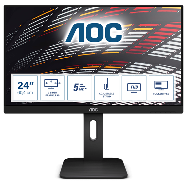 AOC IPS monitor 23.8" 24P1, 1920x1080, 16:9, 250cd/m2, 5ms, VGA/DVI/HDMI/DisplayPort/4xUSB, Pivot, hangszóró