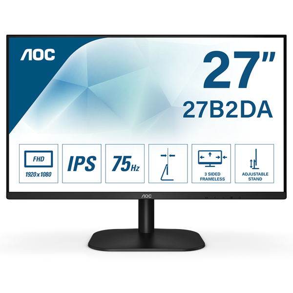 AOC IPS monitor 27" 27B2DA, 1920x1080, 16:9, 4ms, 250cd/m2, HDMI/VGA/DVI, hangszóró