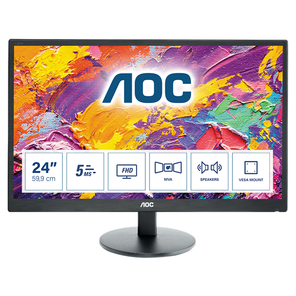 AOC MVA monitor 23.6" M2470SWH, 1920x1080, 16:9, 250cd/m2, 4ms, VGA/HDMI  hangszóró