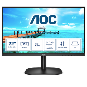 AOC VA monitor 21.5" 22B2H/EU, 1920x1080, 16:9, 250cd/m2, 4ms, 75Hz, HDMI/D-Sub