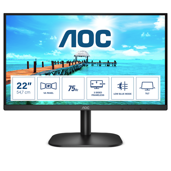 AOC VA monitor 21.5" 22B2H, 1920x1080, 16:9, 250cd/m2, 4ms, VGA/HDMI