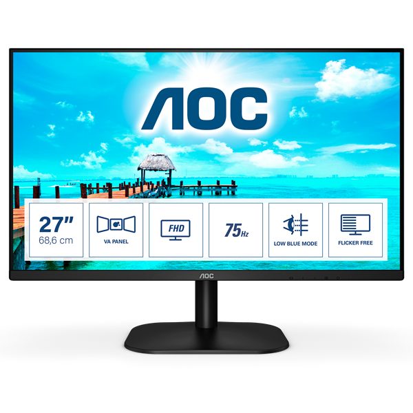 AOC VA monitor 27" 27B2DM, 1920x1080, 16:9, 4ms, 250cd/m2, VGA/DVI/HDMI
