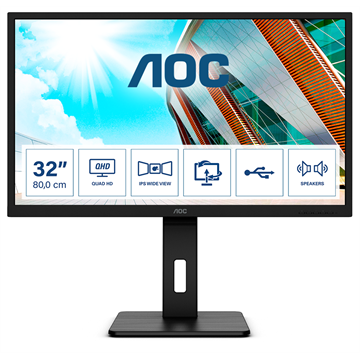 AOC monitor 31.5" Q32P2, 2560x1440, 16:9, 250cd/m2, 4ms, 75Hz, 2xHDMI/DisplayPort /4xUSB, Pivot, hangszóró
