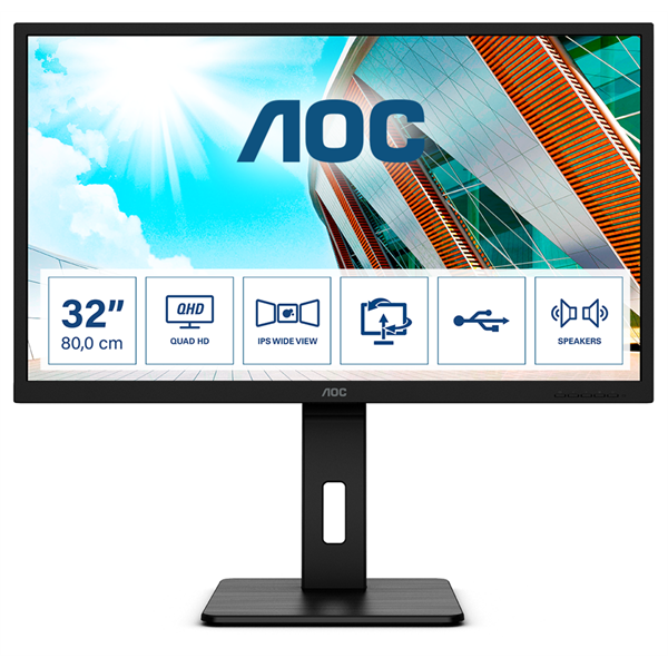 AOC monitor 31.5" Q32P2, 2560x1440, 16:9, 250cd/m2, 4ms, 2xHDMI/DisplayPort/4xUSB, Pivot, hangszóró