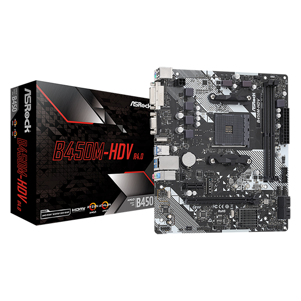 ASROCK Alaplap AM4 B450M-HDV R4.0 AMD B450, mATX