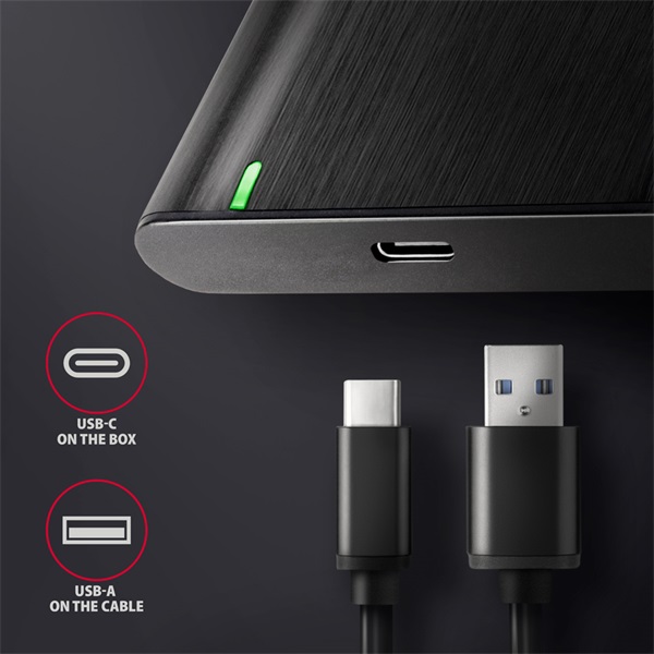 AXAGON EE25-A6C USB-C csavar nélküli külső ház 2, 5" HDD/SSD, fekete