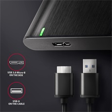 AXAGON EE25-A6M USB 3.2 csavar nélküli külső ház alumínium 2, 5" HDD/SSD, fekete