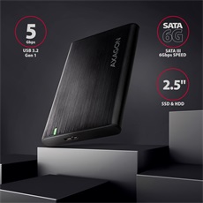 AXAGON EE25-A6M USB 3.2 csavar nélküli külső ház alumínium 2, 5" HDD/SSD, fekete