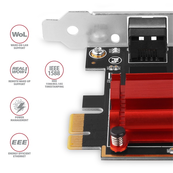AXAGON PCEE-G25 PCIE 2.5 GIGABIT ETHERNET (PCI-Express hálózati kártya 2.5Gbit/s átviteli sebességgel, PXE-támogatással)