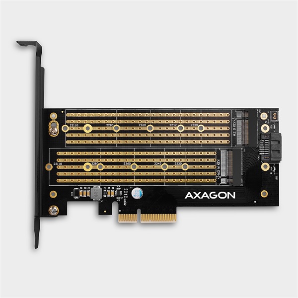 AXAGON PCEM2-DC PCIE NVME+SATA M.2 ADAPTER (PCI-Express x4 adapter hűtővel akár két M.2 lemez számítógéphez)