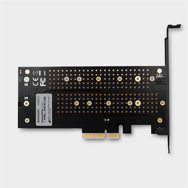 AXAGON PCEM2-DC PCIE NVME+SATA M.2 ADAPTER (PCI-Express x4 adapter hűtővel akár két M.2 lemez számítógéphez)