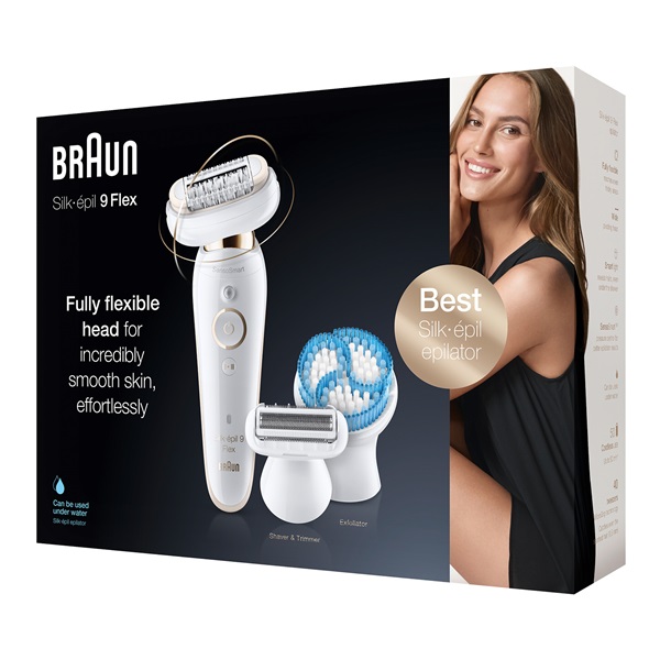 BRAUN Silk-épil 9 Flex SES 9010 Wet&Dry epilátor 6 kiegészítővel, többek között mélytisztító testradírozó kefével