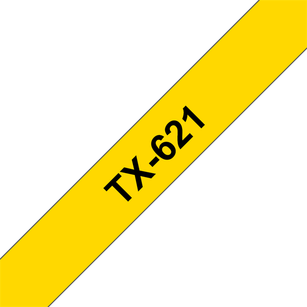 BROTHER szalag TX621, Sárga alapon fekete laminált szalag - 9 mm széles