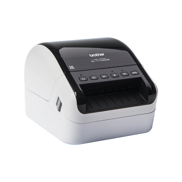 BROTHER Címkenyomtató QL1110NWB, asztali, thermál,  110mm/mp, USB/BT/LAN/Wifi, 300dpi, kijelző, DK címke