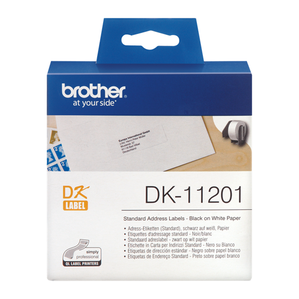 BROTHER Etikett címke DK-11201, 29mm x 90mm, Elővágott (stancolt), Fehér alapon fekete, 400 db