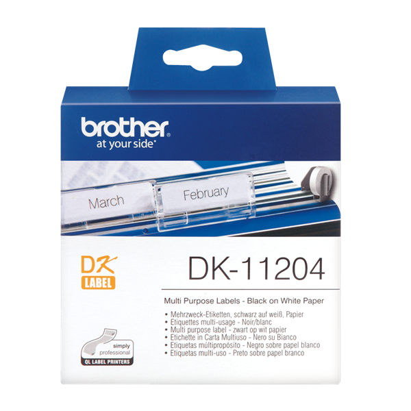 BROTHER Etikett címke DK-11204, 17mm x 54mm, Elővágott (stancolt), Fehér alapon fekete, 400 db