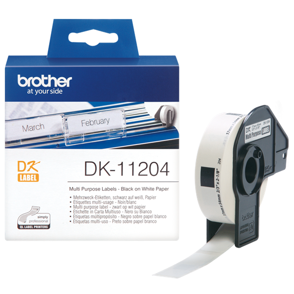 BROTHER Etikett címke DK-11204, 17mm x 54mm, Elővágott (stancolt), Fehér alapon fekete, 400 db