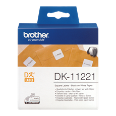 BROTHER Etikett címke DK-11221, 23mm x 23mm , Elővágott (stancolt), Fehér alapon fekete, 1000 db