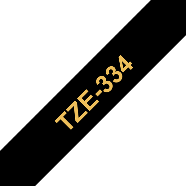 BROTHER szalag TZe-334, Fekete alapon Arany, Laminált, 12mm  0.47", 8 méter