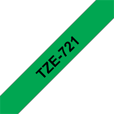 BROTHER szalag TZe-721, Zöld alapon Fekete, Laminált, 9mm  0.35", 8 méter
