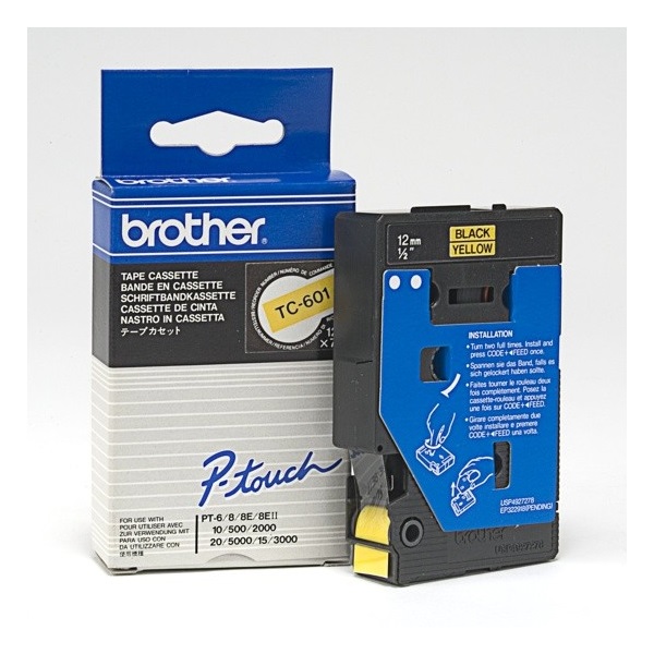 Brother szalag TC601 P-Touch, 12mm sárga alapon fekete