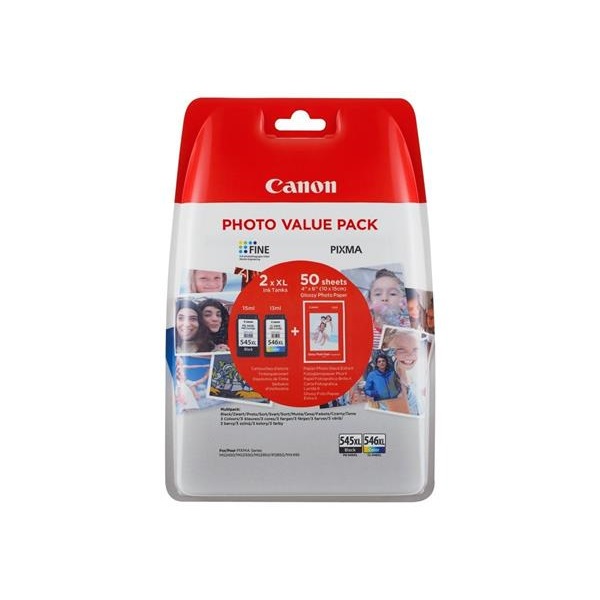 CANON PG-545XL/CL546XL Tintapatron multipack Pixma MG2450, 2550 nyomtatókhoz, fekete, színes, + GP501 (50 lap 10x15) pa