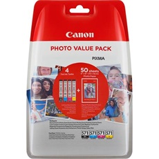 CANON Tintapatron  CLI-571XLKIT multipack, Pixma MG 5700, 6800, 7700 nyomtatókhoz, b+c+m+y, + PP201 (50lap 10x15) papír