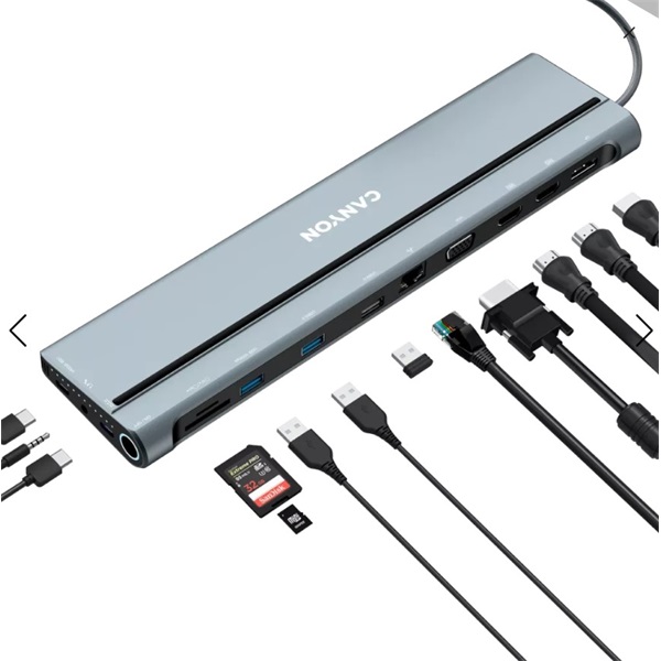 CANYON HUB 14-in-1, USB-C, 1xUSB3.0, 1xUSB2.0, 1xUSB-A 3.2, 1xUSB-C 3.2, 1xHDMI, VGA, Ethernet, Audio,szürke - CNS-HDS90