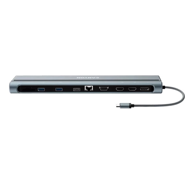 CANYON HUB 14-in-1, USB-C, 1xUSB3.0, 1xUSB2.0, 1xUSB-A 3.2, 1xUSB-C 3.2, 1xHDMI, VGA, Ethernet, Audio,szürke - CNS-HDS90
