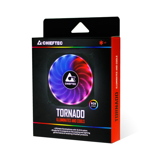 CHIEFTEC Rendszerhűtő Ventilátor, Tornado, 12cm, RGB LED, fekete
