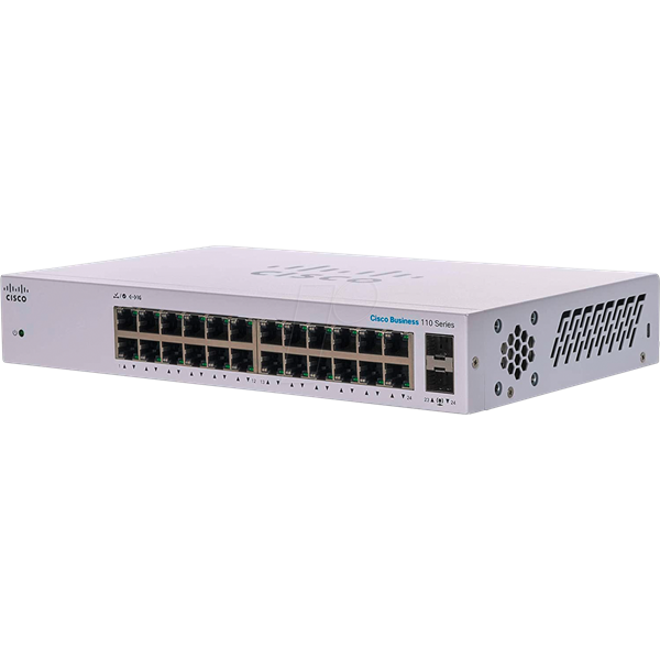 CISCO Switch 24x1000Mbps + 2x1000Mbps SFP, Fémházas, Rackes - CBS110-24T-EU