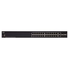 CISCO Switch 24x100Mbps (POE+) + 2x1000Mbps SFP Kombó + 2x1000Mbps SFP, Fémházas, Rackes, Menedzselhető-SF250-24P-K9-EU