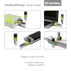 COLORWAY AA elem, CW-UB18650-03 Rechargeable Battery 18650 USB 1200 mAh 3.7V (2pcs.)