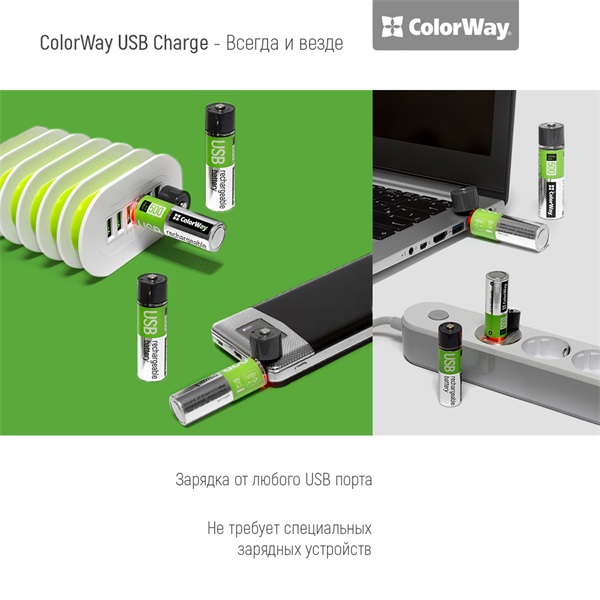 COLORWAY AA elem, CW-UB18650-03 Rechargeable Battery 18650 USB 1200 mAh 3.7V (2pcs.)